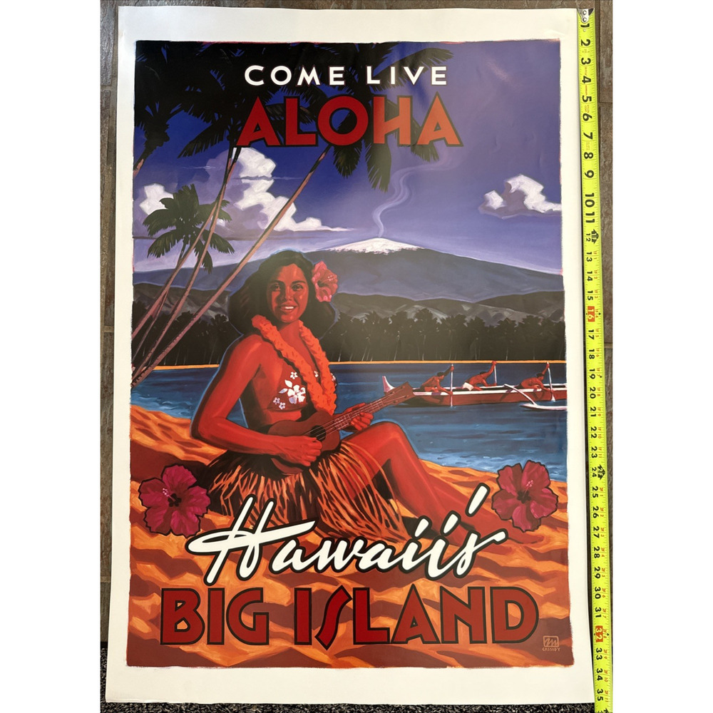 Michael Cassidy Hawaii's Big Island Art Poster 35" Come Live Aloha Retro Tiki